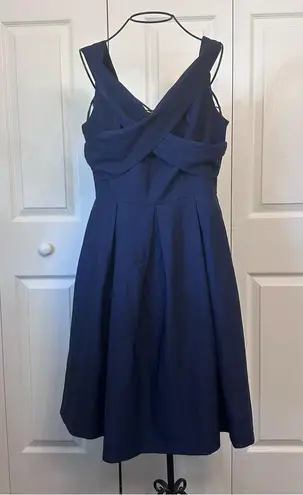 Chi Chi London Navy Bardot Wrap Skater Dress Size 8 Blue