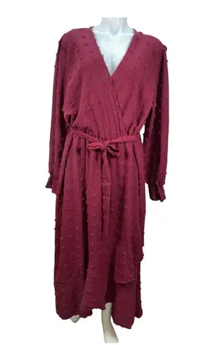 BTFBM Boho Maxi Dress XXL Burgundy Long Sleeve V