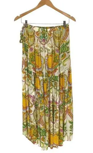 Haute Hippie  Womens Floral Paisley Hi-Low Boho Wrap Maxi Skirt Multi Small NWT