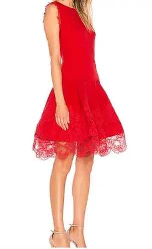Bronx and Banco Antonia Red Sleeveless Lace Trim Mini Flared Dress Size US 6