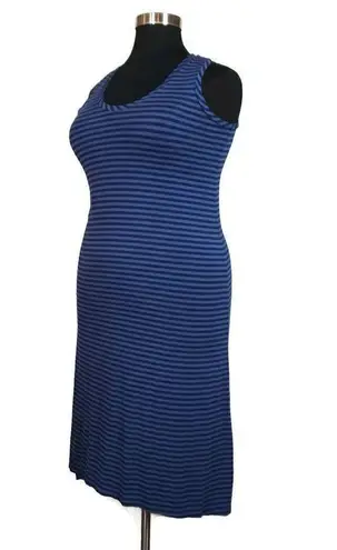 British Khaki Blue Stripe Sleeveless HighLow Dress