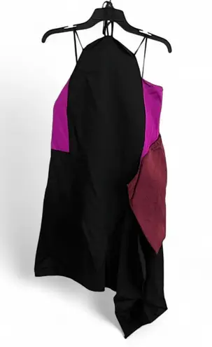 Miu Miu Y2K Silk Colorblock Halterneck Dress Black Magenta Burgundy Asymmetric