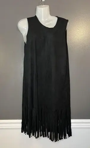 Marianne Dress Womens Large Black Fringe Sleeveless Tank Tunic Boho Made USA