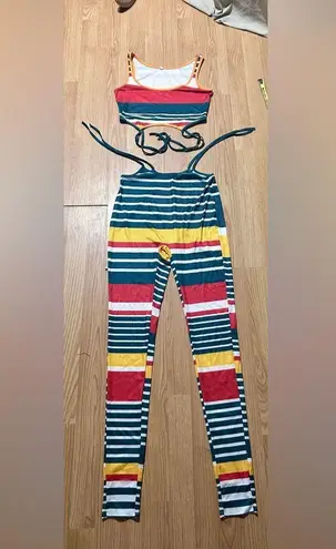 Women's Medium Summer Bodycon Striped 2 pc Jumpsuit/romper Ribbed Knit Size undefined