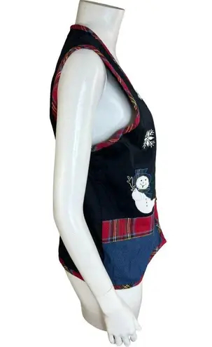 basic editions Holiday Vintage Button Front Snowman Vest Large V-Neck Winter