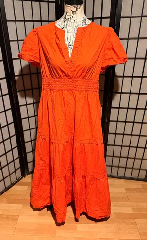 Quince 100% cotton Peasant flare cinched short sleeve button v neck colorful