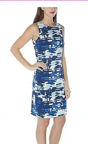 Mario Serrani Italy Navy White Stretch Sleeveless Shift Dress Size 12 EUC