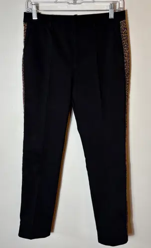 Zara Basic Black Leopard Print Trim Career Casual Pants Size Small