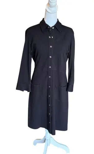 J Jill Stretch Ponte Knit Black Long Line Cardigan Jacket Snap Button Womens 8P