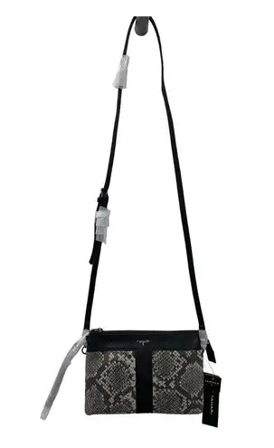 T Tahari NWT Taryn Crossbody Bag Black Gray Snakeskin Embossed Leather Small