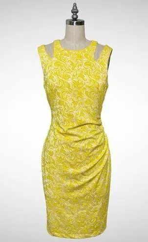 Cache  Floral Cutout Sheath Dress Yellow & White Size 2