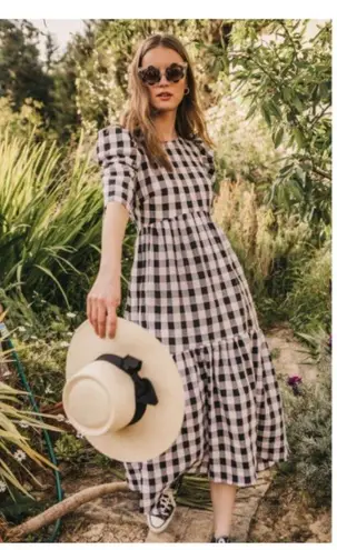 CHERUBINA Gingham Print Midi Dress xs Blue