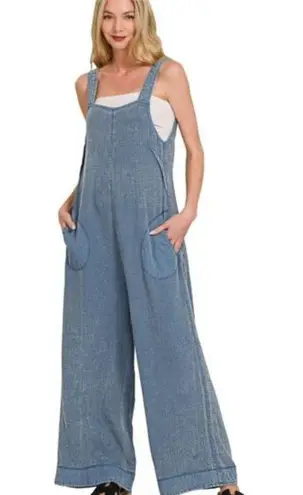 Zenana Outfitters Double Gauze Washed Wide Leg Overalls