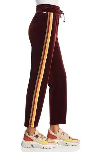 MOTHER The Lounger Velvet Velour Glitter Side Stripe Ankle Pants Burgundy Medium Red