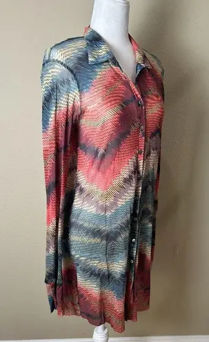 WESTON WEAR Sheer Patterned Button Up Shirt Dress Tunic Size Large
