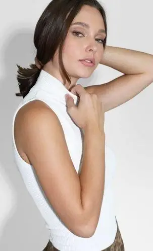 NIKIBIKI New White Sleeveless Ribbed Mock Turtleneck Top