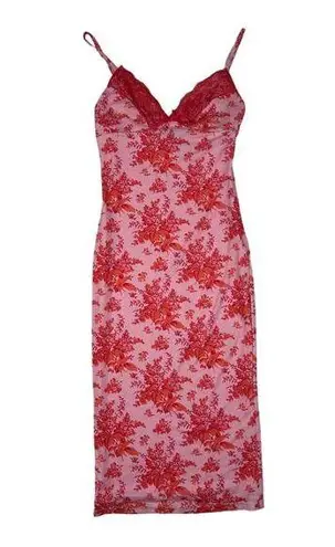 White Fox Boutique  - Floral Lace Trim Sleeveless Midi Dress in Pink & Red