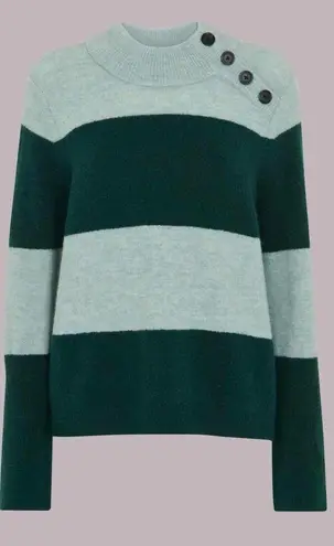 Whistles Stripe Button Neck Jumper Wool Blend Sweater Size Small Green Multi