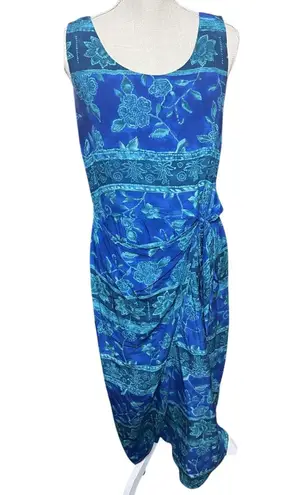 Spencer Jeremy Vtg Silk Slip Dress Womens Size 8 Blue Green Sarong Fairy Y2K