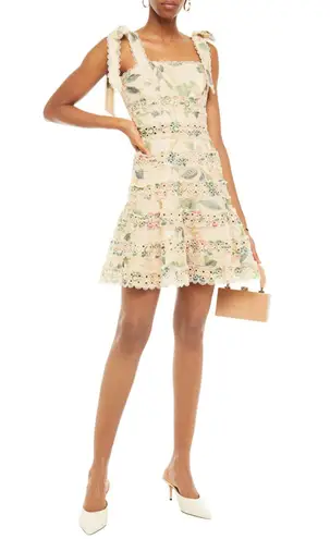 Goodnight Macaroon Dolly Cream Floral Broderie Anglaise Mini Dress Medium