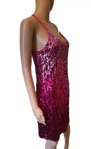 NEW Maner Pink Glitter Sequin Sparkle Party Concert Racerback Mini Bodycon Dress