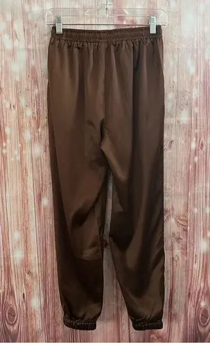 Allegra K Coffee Brown Drawstring Elastic Waist Satin Jogger Pants
