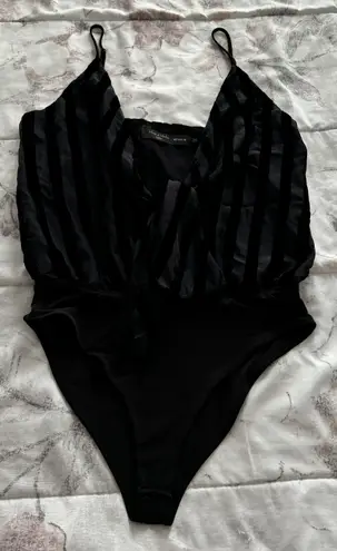 House of Harlow Revolve x 1960 Black Velvet Stripes Tie Front Bodysuit, size XS