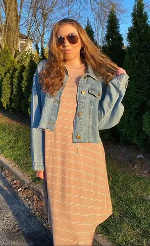 Boutique Intersection Beige & White Striped Short Sleeve T-Shirt Dress Size Large