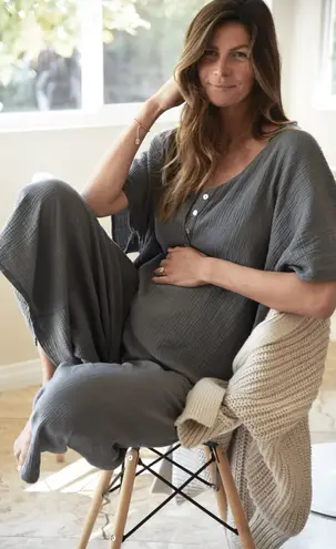 Beachwood Kaftan Jumpsuit Charcoal Gray Oversized O/S Cotton Gauze Size undefined