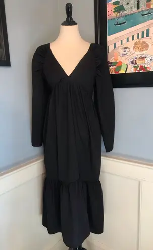 Black Cotton Long Sleeve Babydoll Midi Dress with Pephem Sz 6