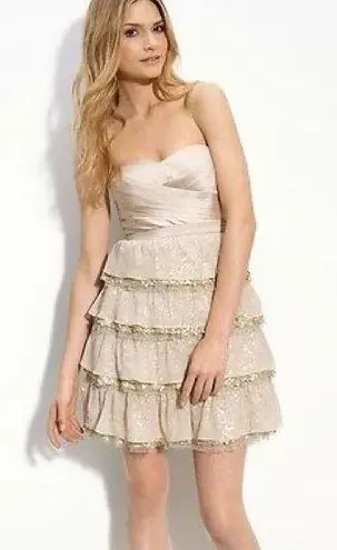 BCBGMAXAZRIA BCBG Maxazira Ava Cocktail Party Dress Champagne Sequin Tiered Size 0 75 From Trendy