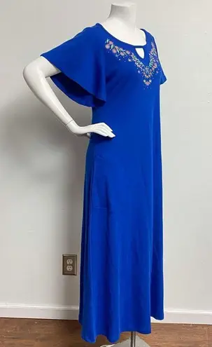 Quacker Factory New Petite Maxi Dress Embroidered Rhinestone Royal Blue Size SP