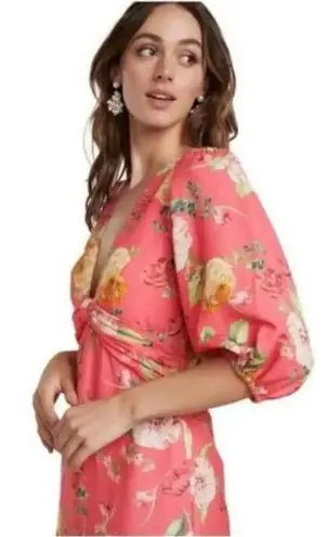 NEW EVER NEW LINEN BLEND Cartier Linen Midi Dress Pink Size 0