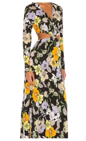AFRM NEW Assi Floral Cutout Detail Long Sleeve Knit Dress Black Size M