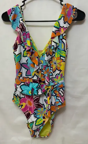 Bleu Rod Beattie Floral Ruffle One-Piece Swimsuit Size 8