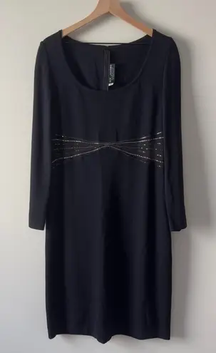 St. John Sheer Embellished Waist Evening Dress Long Sleeve Sparkly Rhinestones