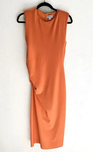 Evereve Zoe Strong Shoulder Orange Stretch Midi Dress Sz Small