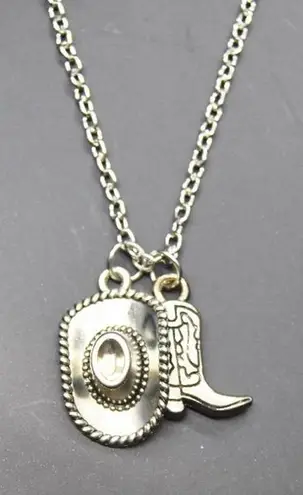 Minimalist Cowboy Boot and Hat Necklace Silver