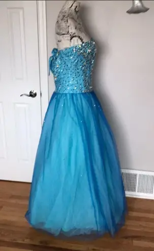 Ice & Fire Aquamarine Turquoise Corset Tulle Straps Gown Ball Evening beads xv heart Fairy Embellish Sequin Pageant Blue Size 12
