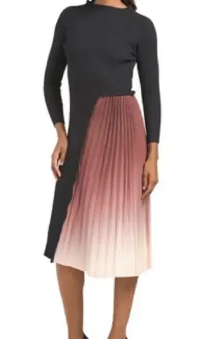 DALIA MACPHEE Ombre Pleat Bottom Sweater Dress Medium Black Brown