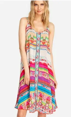 Johnny Was Taleah Ribbon-Trim Georgette Tent Swing Dress Rose Beach- Size XS