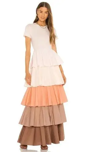 Something Navy / Revolve Alexandra Poplin Tiered Ruffle Maxi Dress in Pink