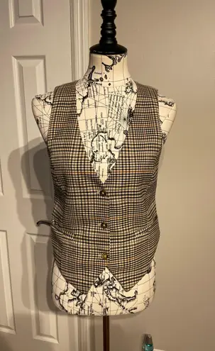 H&M Vintage Y2k Plaid Houndstooth checkered Cottage Button up Print Vest Bustier Top Blouse Tomboy School Work Masc