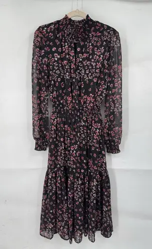 Charles Henry Midi Dress Women Small Black Pink Peasant Prairie Cottage Boho