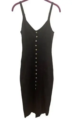 ee:some  Sleeveless Button Front Ribbed Knit Midi Tank Bodycon Dress Black Sz M