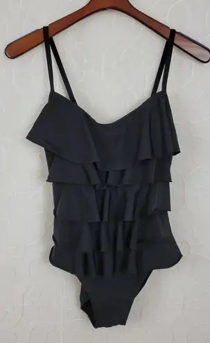 Aqua Green Womens One Piece Swimsuit Medium Black Ruffled