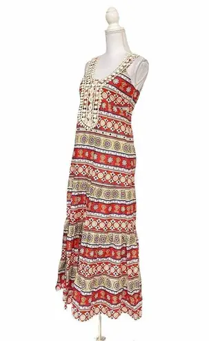 Blue Plate Red WHite Multicolor Boho Maxi Dress