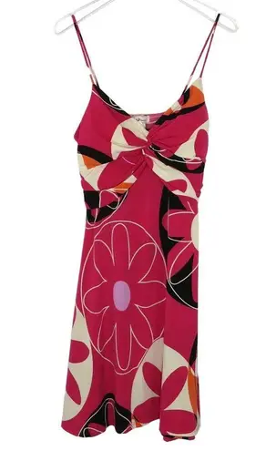 Sushiflower Y2k Hot Pink Spaghetti Strap Floral Retro Mini Dress Medium