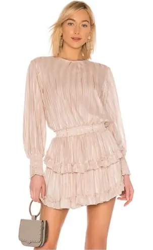 MISA Los Angeles Katia Metallic Rose Gold Stripe Mini Dress Size XS