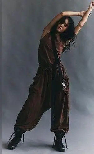 Free People Movement FP Movement Scrimmage Onesie Harem Jumpsuit high neck chocolate cargo baggy